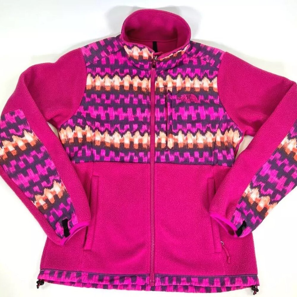 The North Face Womens Fleece Jacket Pink Geometric Sweater Zip Up Pockets Small